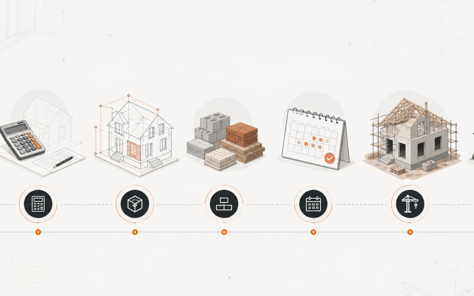 Infografika procesu budowy domu od projektu do odbioru